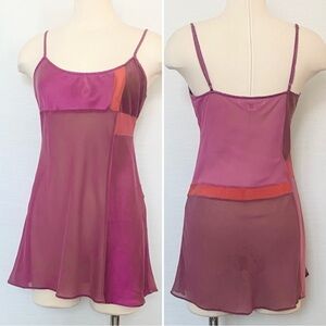 Y2K Victoria’s Secret Silk Purple Patchwork Vintage Short Chemise Slip Dress L🔥